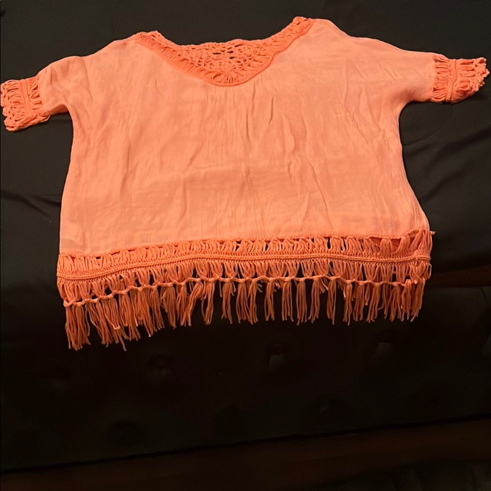 Orange Fringe Blouse with Bohemian Flair